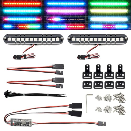 elechawk RC LED Light Bar Roof Lamp Headlight Tail Light Kit Bumper Light Compatible with Traxxas RC Car Truck Crawler Tamiya Losi HPI Rustler Axial Police Lights 100mm 2 Bar - Image 1