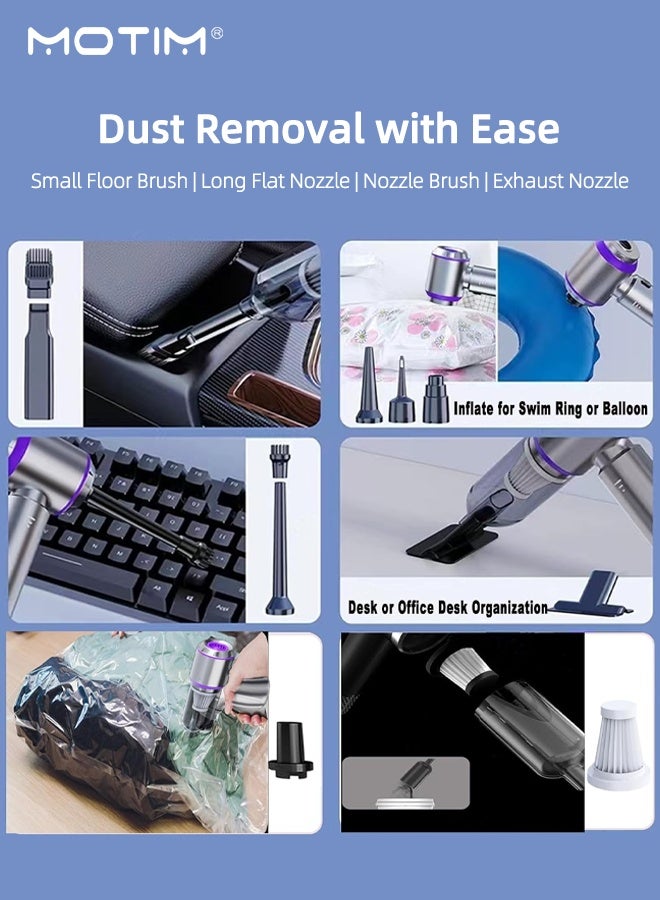 Motim 19000PA Portable Handheld Cordless Vacuum Cleaner & Air Duster, High Power with Brushless Motor, 3-Speed Modes, 2000mAh Battery, Washable HEPA filter for Car, Home, Office & Camping - Image 3