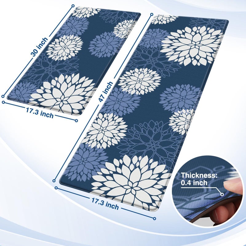 SofterCharm Kitchen Mats, 2PCS Non-Slip Cushioned Rugs, Anti-Fatigue Waterproof Floor Rug, Washable Standing Desk Mat, Home Laundry Office Apartment Decor and Accessories (17.3" Ã—47" +17.3" Ã—30"-Blue) - Image 2