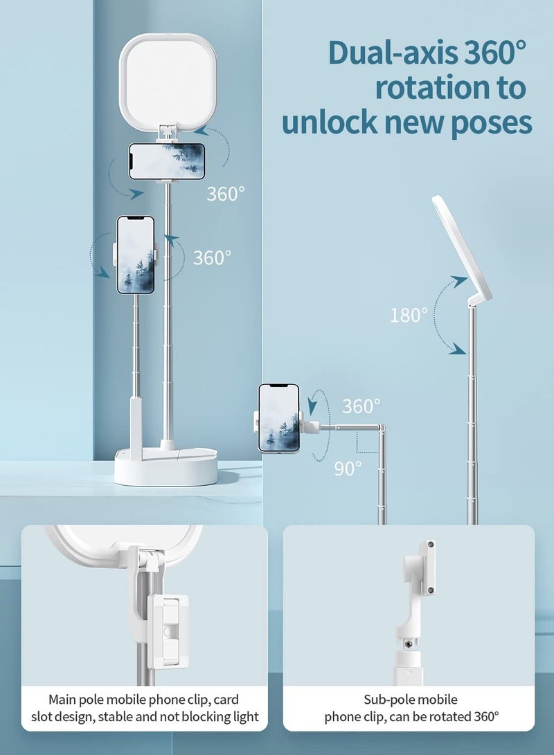 360° Rotating Phone Stand with LED Light - Content Creator Kit for Live Streaming, YouTube, TikTok, and Video Recording - Overhead Mount for Selfies and Ins Starter Kit, White - Image 5