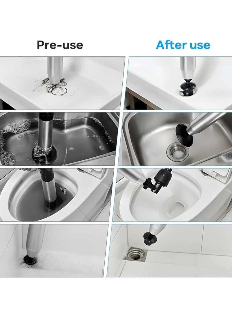 Aideli Toilet Plunger High Pressure Air Drain Blaster Drains Toilet Unclogger Toilet Plunger Heavy Duty Toilet Plunger Clog Remover Plungers for Toilet Unclog Toilet, Bathroom, Floor Drain (Black) - Image 2