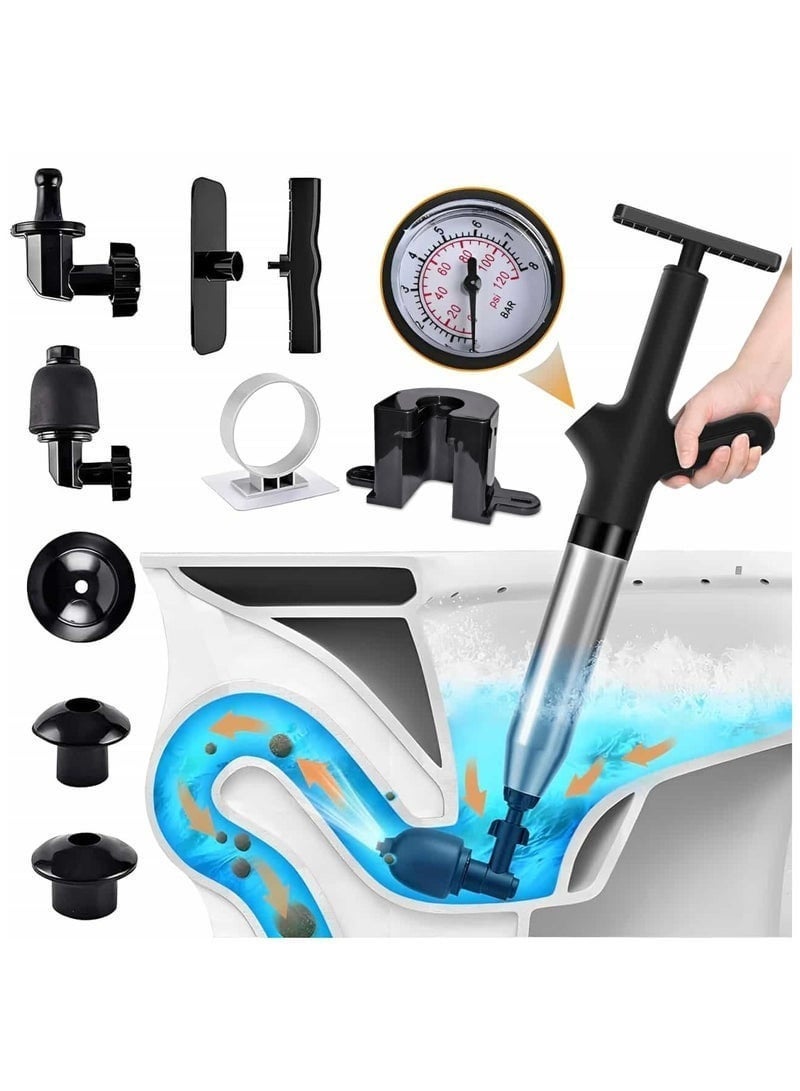 Toilet Plunger High Pressure Air Drain Blaster Drains Toilet Unclogger Toilet Plunger Heavy Duty Toilet Plunger Clog Remover Plungers for Toilet Unclog Toilet, Bathroom, Floor Drain (Black)