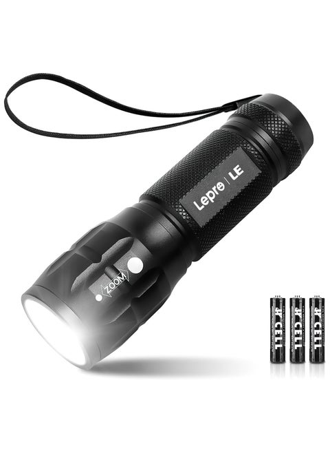Lepro LED Torch Battery Powered, Small Bright Flashlight, Adjustable Focus, Water Resistant Pocket Torch