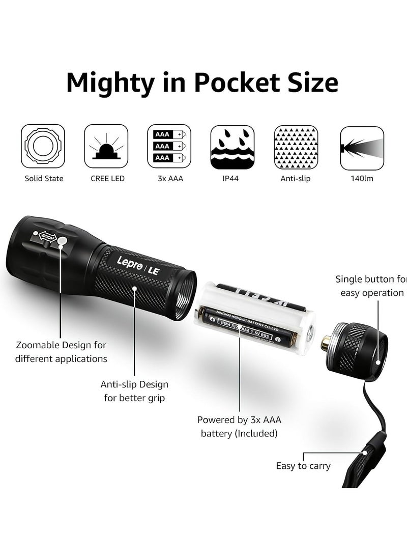 Generic Lepro LED Torch Battery Powered, Small Bright Flashlight, Adjustable Focus, Water Resistant Pocket Torch  - Image 5