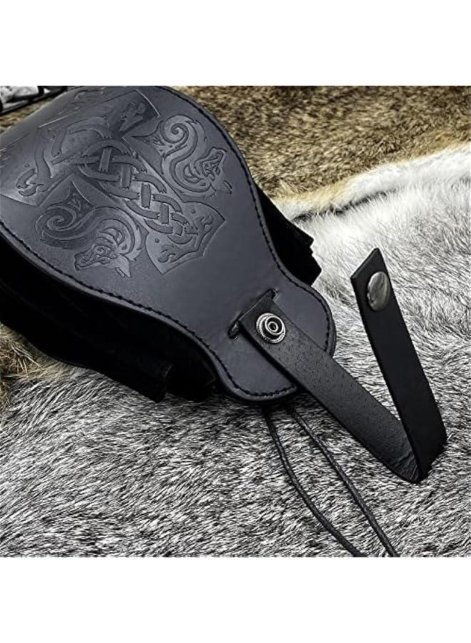 Medieval Faux Leather Pouch, Portable Drawstring Purse, Vintage Belt Pouch Dice Bag For LARP Ren Faire  - Image 3