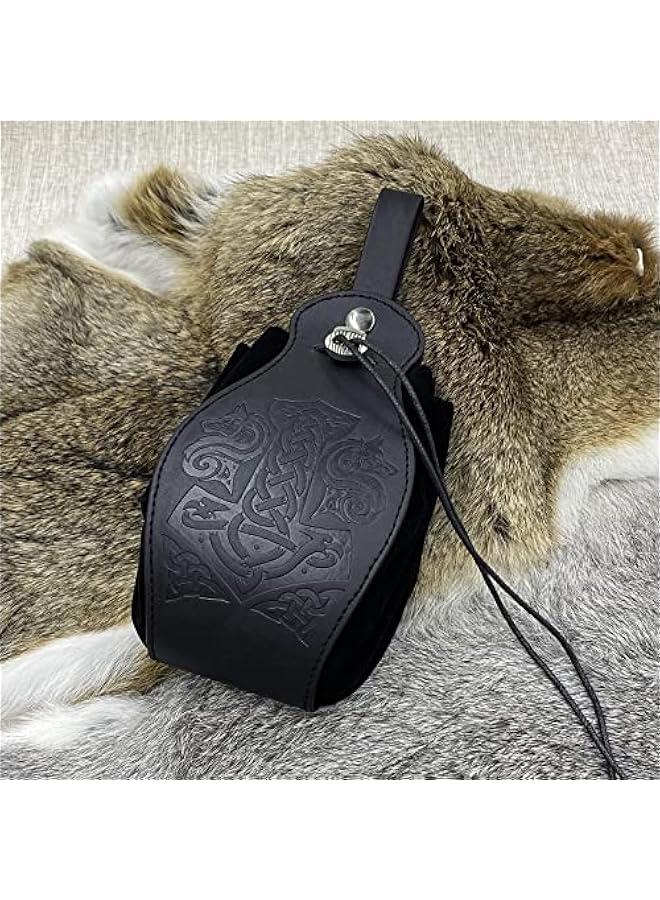 Medieval Faux Leather Pouch, Portable Drawstring Purse, Vintage Belt Pouch Dice Bag For LARP Ren Faire  - Image 4