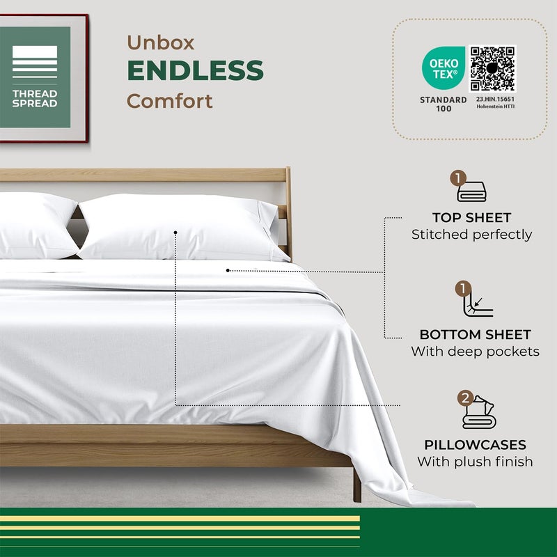 THREAD SPREAD 100% Organic Cotton Sheets - Organic Cotton Percale Weave Sheet Set, Soft, Cooling, Crisp & Breathable, 16" Deep Pocket Hotel Quality Bedding Set - 4 PC, Queen White - Image 3