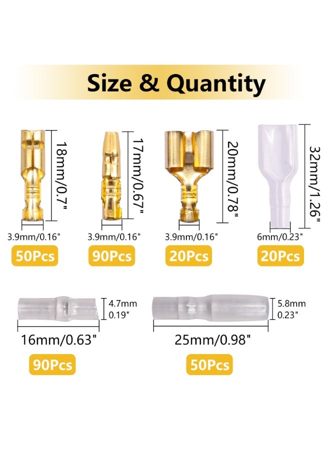 SANMUGEED 320PCS Double Bullet Wire Connectors Kit 3.9mm Brass Bullet Terminals Connector Block with Insulating Sleeves Crimp Terminal Connectors for Automotive Electrical Truck Motorcycle - Image 2