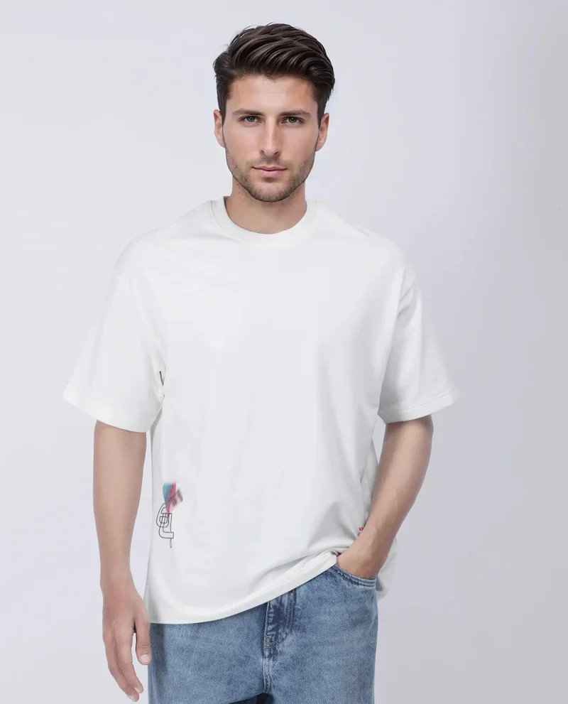 Rare Rabbit Men's Graphic Print Oversized T-Shirt
