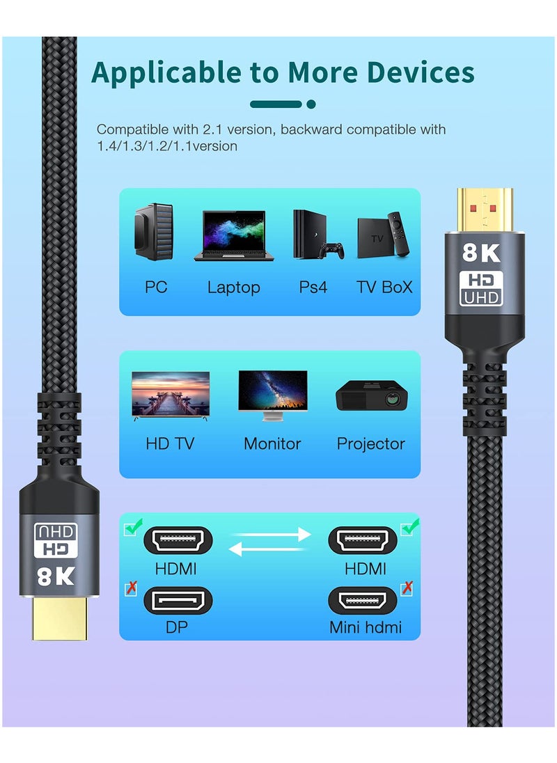 Qubits Connect HDMI 2.1 8K@60Hz/4K@120Hz, 6.6FT/2M Ultra High Speed 48Gbps, Flexible Braided Cord Dynamic HDR/HDCP 2.2, Super Realistic 3D and Support VRR Gaming, Support 32 channels Sam-pling Rate 1536kHZ max, Compatible with PC/Laptop/Xbox/Play Station/MacBook/TV Box/HD TV/Monitor/Projector  - Image 2