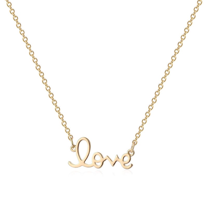 MYEARS Women Word Love Necklace Gold Cursive Pendant 14K Gold Plated Simple Dainty Chain Everyday Jewelry - Image 1
