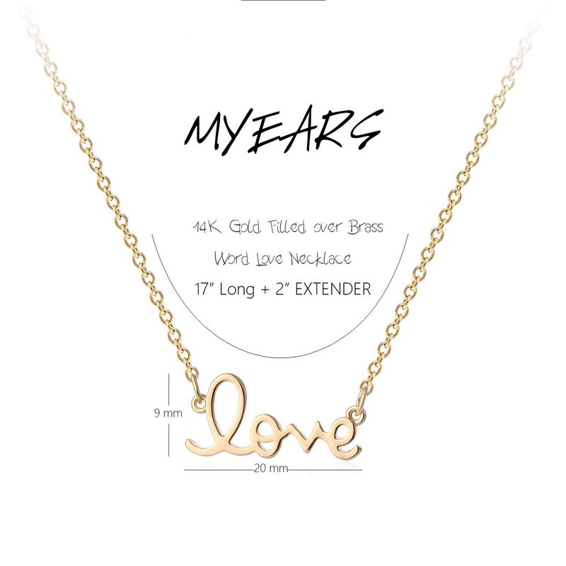 MYEARS Women Word Love Necklace Gold Cursive Pendant 14K Gold Plated Simple Dainty Chain Everyday Jewelry - Image 3