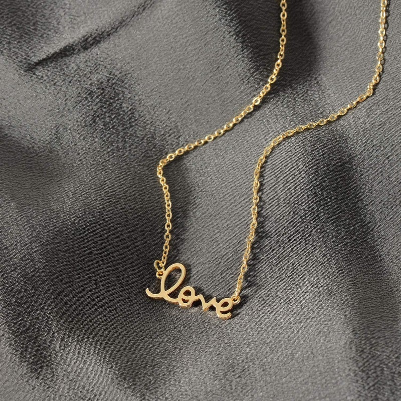 MYEARS Women Word Love Necklace Gold Cursive Pendant 14K Gold Plated Simple Dainty Chain Everyday Jewelry - Image 4