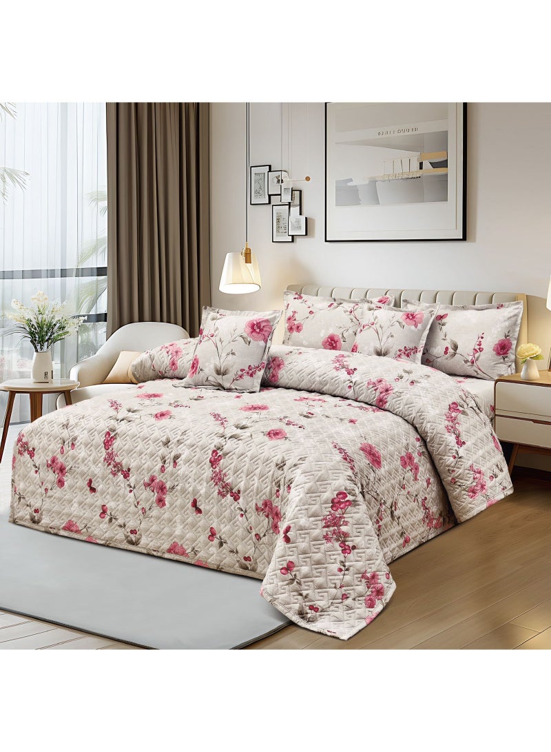 Ming Li Luxury 6-Piece Double Bedding Set – Soft Summer Comforter 250×230 cm – Elegant Floral Design with Bedsheet and Pillowcases – Cool, Breathable Fabric for a Comfortable Sleep - Image 1