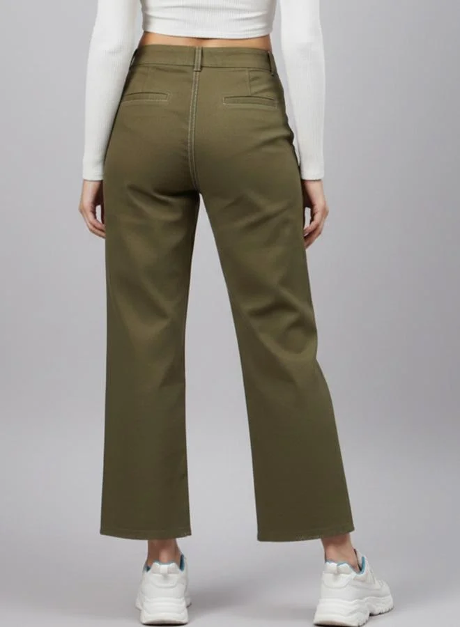 WineRed WineRed Women Olive Green High Rise Straight Trouser