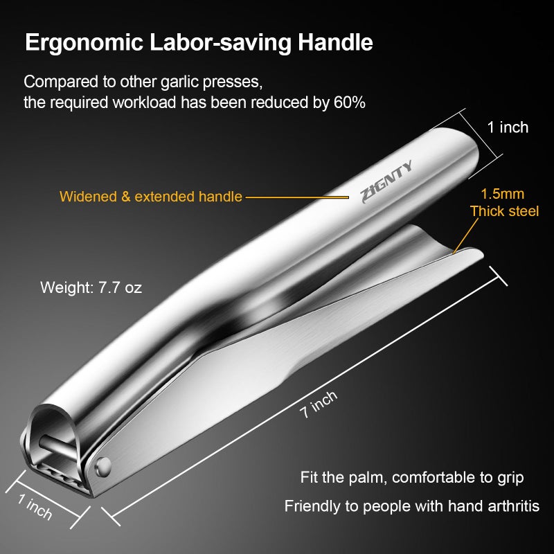 ZIGNTY Garlic Press Stainless Steelï¼ŒPremium Garlic Mincer Toolï¼ŒNo Need to Peel Garlic Ginger Crusher & Masher Easy Squeeze Large Trough Ergonomic Handleï¼ŒRust Proofï¼ŒDishwasher Safe (5 Years Warranty) - Image 4