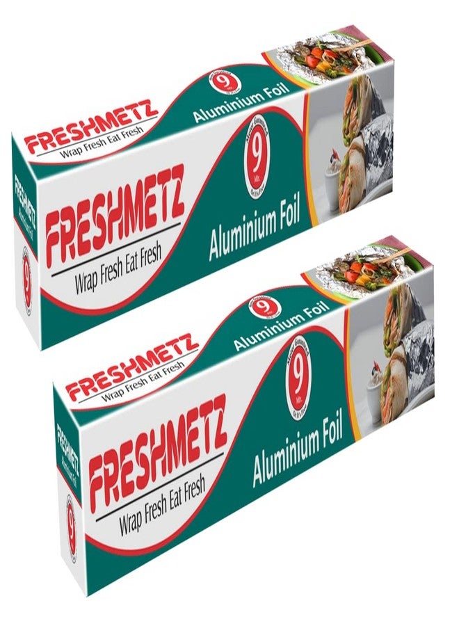 FRESHMETZ ورق ألومنيوم فريش ميتز 9 أمتار | ورق فضي غذائي 11 ميكرون | عبوة من قطعتين | مثالي للطبخ والشواء والخبز وتخزين الطعام - Image 1