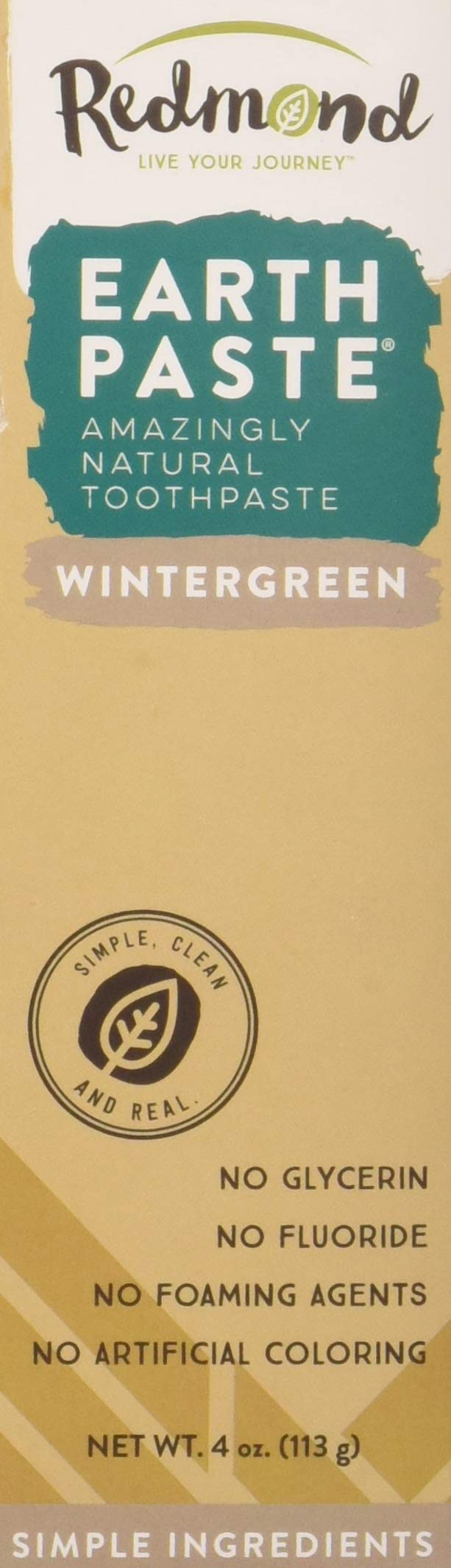 REDMOND Earthpaste All Natural NonFluoride Vegan Non GMO Real Ingredients Toothpaste Wintergreen 4 Ounce Tube Pack of 3 Packaging May Vary