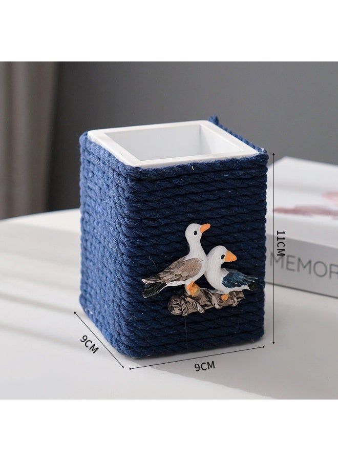 YINZUO Nautical Rope Pen Holder – Coastal Desk Organizer with Sailboat/Anchor/Seagull Decor – Beach Theme Office Pencil Cup - Image 2