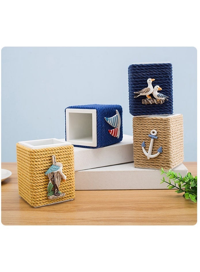 YINZUO Nautical Rope Pen Holder – Coastal Desk Organizer with Sailboat/Anchor/Seagull Decor – Beach Theme Office Pencil Cup - Image 4