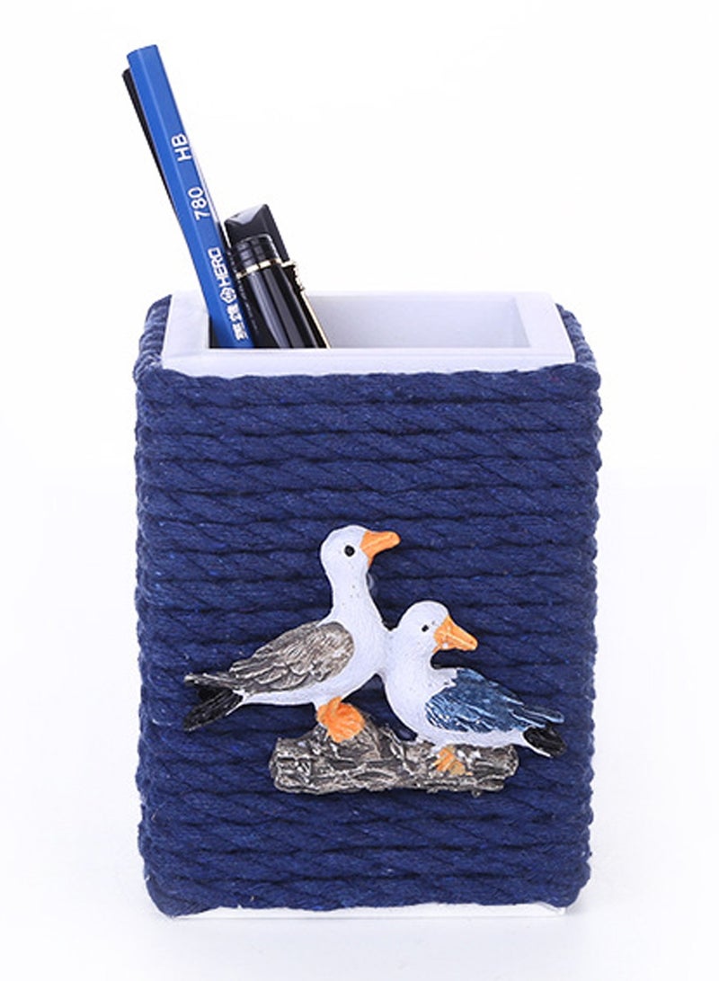 YINZUO Nautical Rope Pen Holder – Coastal Desk Organizer with Sailboat/Anchor/Seagull Decor – Beach Theme Office Pencil Cup - Image 1