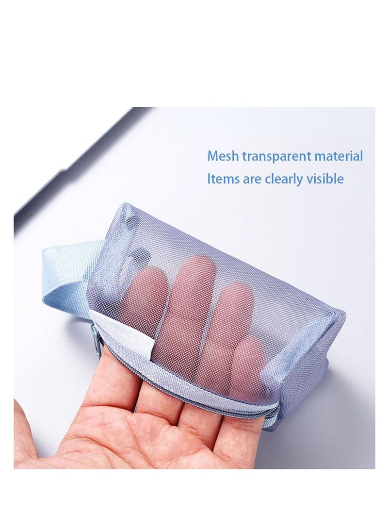 Portable Square Mesh Storage Bags - Set of 3 (Green, Pink, Blue) - Zippered Cosmetic and Coin Pouches - Transparent Nylon Design for Travel and Organization. - Image 3