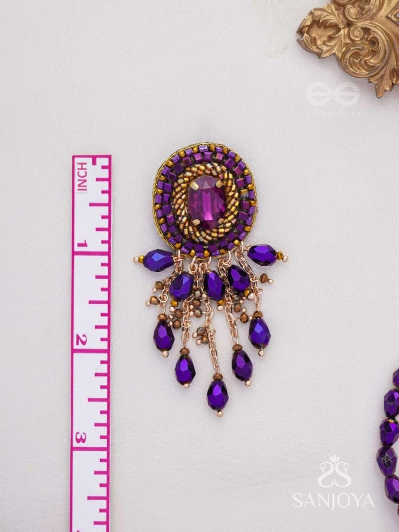 SANJOYA by EVERSTYLISH Embroidered Earrings for Women | Pastel Stone & Beaded Dangler Earrings | Ethnic Jewelry for Weddings, Festivals & Special Occasions (Purple) - Image 4