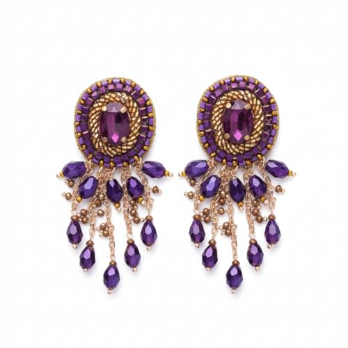SANJOYA by EVERSTYLISH Embroidered Earrings for Women | Pastel Stone & Beaded Dangler Earrings | Ethnic Jewelry for Weddings, Festivals & Special Occasions (Purple) - Image 1