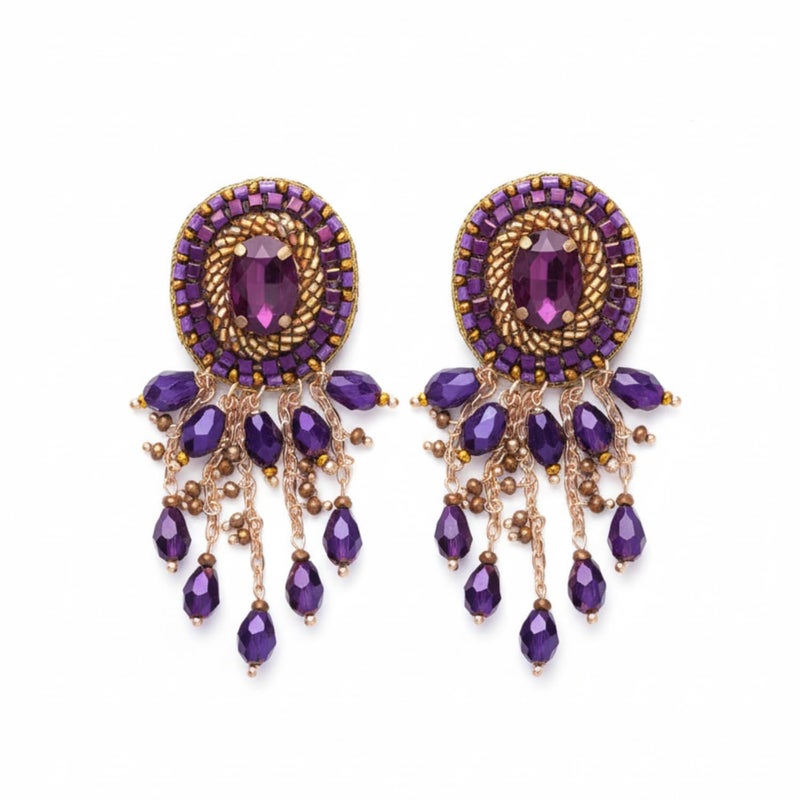 SANJOYA by EVERSTYLISH Embroidered Earrings for Women | Pastel Stone & Beaded Dangler Earrings | Ethnic Jewelry for Weddings, Festivals & Special Occasions (Purple) - Image 5