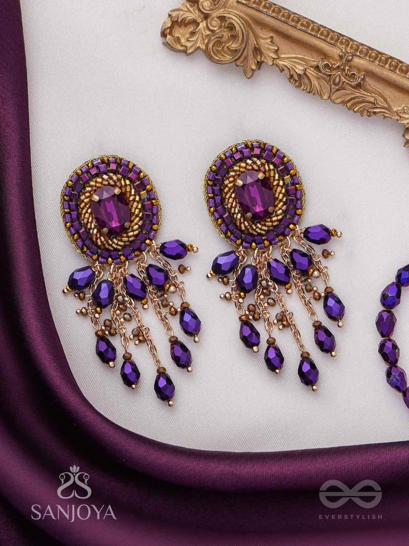 SANJOYA by EVERSTYLISH Embroidered Earrings for Women | Pastel Stone & Beaded Dangler Earrings | Ethnic Jewelry for Weddings, Festivals & Special Occasions (Purple) - Image 2