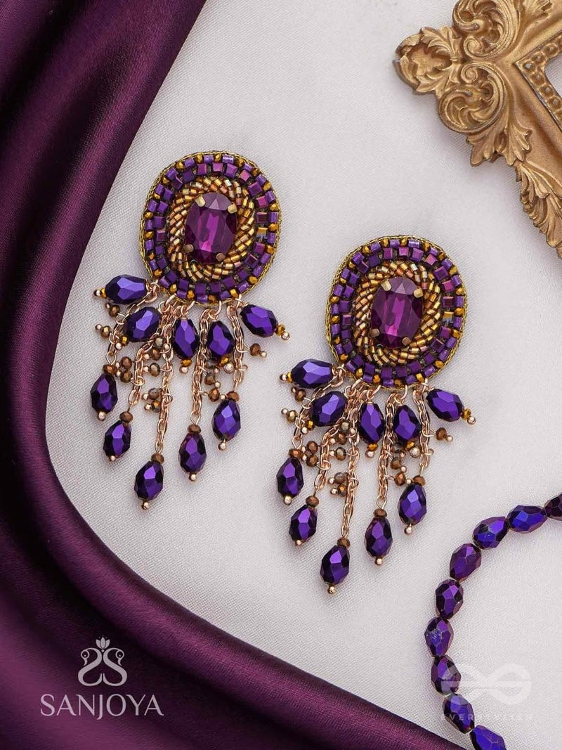 SANJOYA by EVERSTYLISH Embroidered Earrings for Women | Pastel Stone & Beaded Dangler Earrings | Ethnic Jewelry for Weddings, Festivals & Special Occasions (Purple) - Image 3