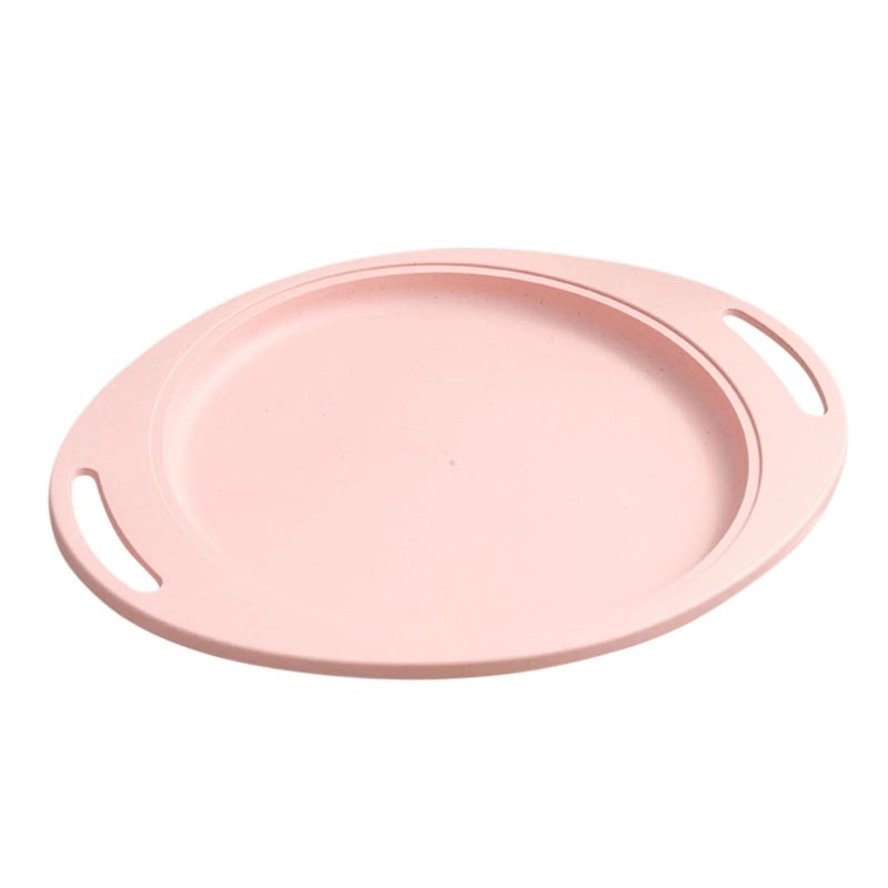 DLEST 1pcs Wheat Straw Platter Sushi Serving Tray Steak Plate Round Appetizer Dishes Canape Plate Cake Fruit Pizza Serving Plate Food Household Dinner Plate Large (Nordic Pink) - Image 1