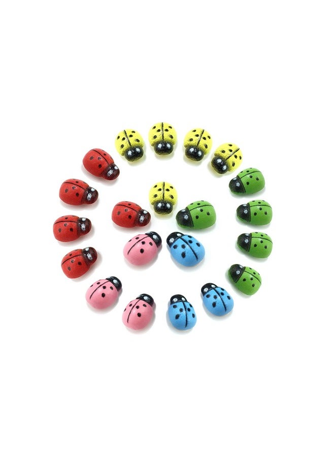 HoneyToys 180Pcs Painted Wooden Ladybug/Self Adhesive/Craft/Decorations/Home Decor/Plants 10X13Mm (Multicolor)  - Image 1