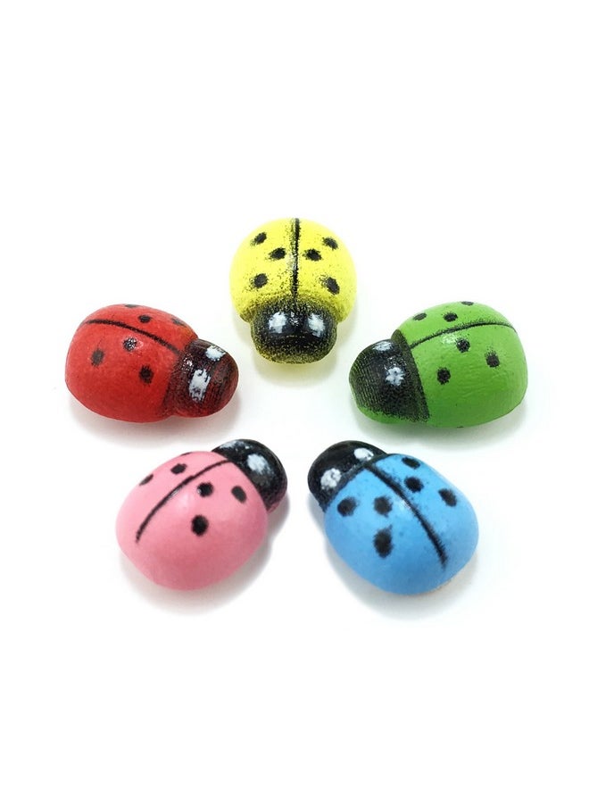 HoneyToys 180Pcs Painted Wooden Ladybug/Self Adhesive/Craft/Decorations/Home Decor/Plants 10X13Mm (Multicolor)  - Image 2