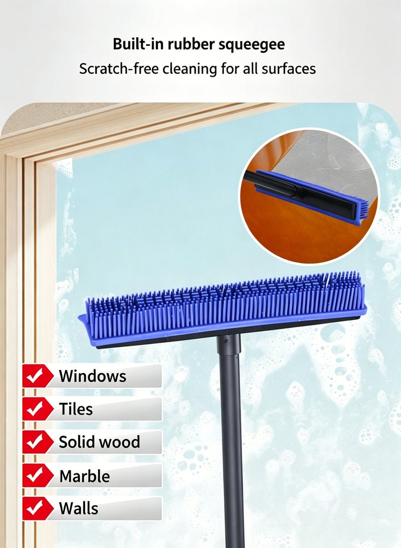 Rubber Broom for Pet Hair Removal, 2-in-1 Long Handle Carpet Rake with Squeegee, Floor Cleaning Brush with  Microfiber Cloth for Fluff Carpet, Hardwood, Tile, Window - Image 4