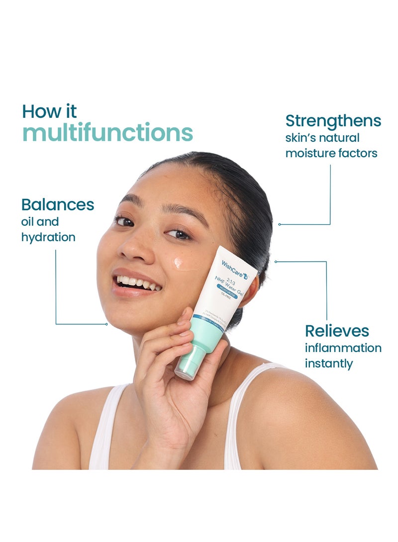 WishCare 2:1:3 NMF Water Gel Moisturizer for Face Oily Skin, Dry Skin, 50ml | Oil-Free Moisturizer Cream For Acne Prone Face, With Niacinamide, Zinc PCA & NMF, Controls Oil & Hydrates, For Women & Men - Image 2