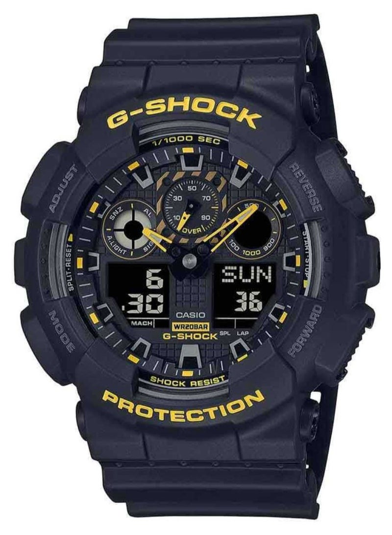 CASIO G-Shock Caution Yellow Analog Digital Resin Strap Black Dial Quartz GA-100CY-1A Men's Watch - Image 1