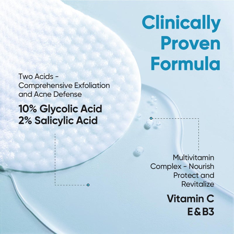 Elvira Glycolic Acid Exfoliating Facial Pads With 10% Glycolic Acid, 2% Salicylic Acid & Niacinamide - 60 Toner Pads, Daily Peel Treatment for Acne Prone Sensitive Skin - Image 4