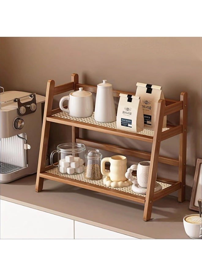 رف خيزران متعدد الأرفف (39×29×18 سم) - منظف طاولة المطبخ ومنظم أدوات المكياج مع حامل الأكواب والتوابل - Image 1