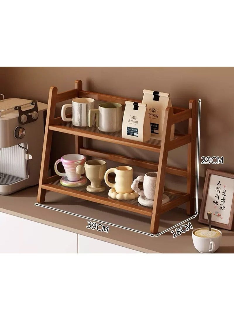 رف خيزران متعدد الأرفف (39×29×18 سم) - منظف طاولة المطبخ ومنظم أدوات المكياج مع حامل الأكواب والتوابل - Image 2