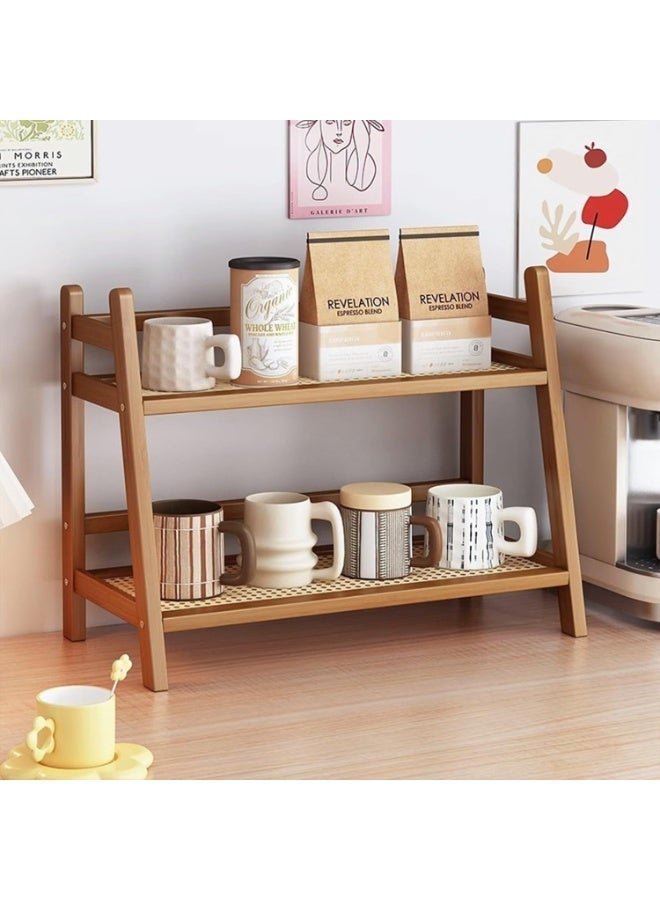 رف خيزران متعدد الأرفف (39×29×18 سم) - منظف طاولة المطبخ ومنظم أدوات المكياج مع حامل الأكواب والتوابل - Image 4