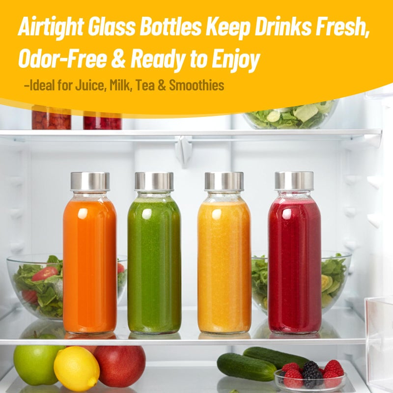 Luxfuel 10 oz Clear Glass Bottle with Lid, Reusable Glass Water Bottles with Stainless Steel Cap & Straws for Juicing, Milk, Ginger & Smoothies, Refrigerator, Leak-Proof, Juice Containers Set of 12 - Image 3