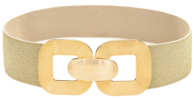 BAOKELAN Wide Elastic Belts for Women Stretchy Cinch Waist Belt for Dresses Bling Beige Gold 65CM - Image 1