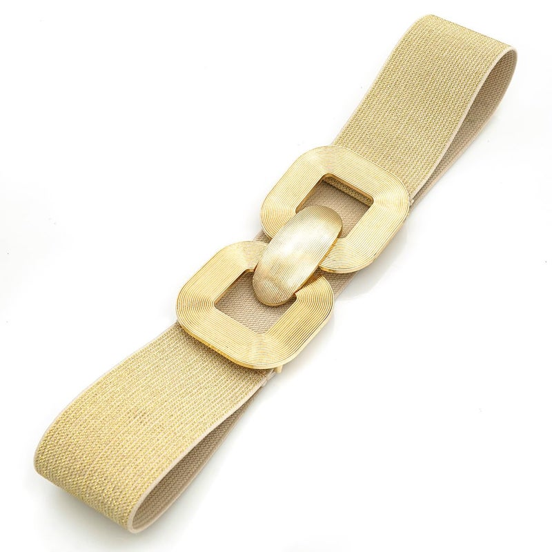 BAOKELAN Wide Elastic Belts for Women Stretchy Cinch Waist Belt for Dresses Bling Beige Gold 65CM - Image 4