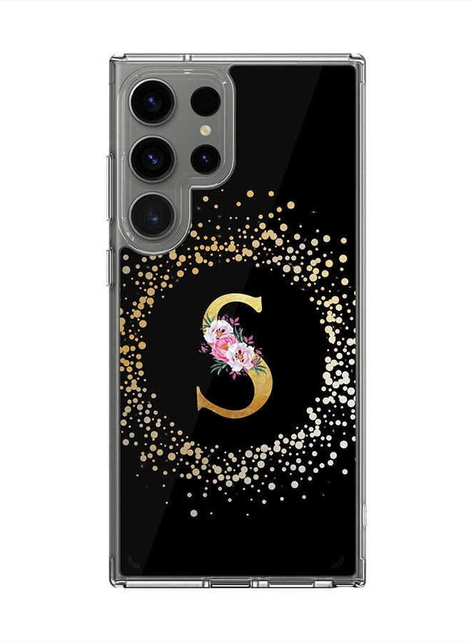 Stylizedd Classic Clear Case for Samsung Galaxy S25 Ultra , Hybrid Soft Transparent Cover Custom Monogram Initial Letter Floral Pattern Alphabet - S ( Black) - Image 1