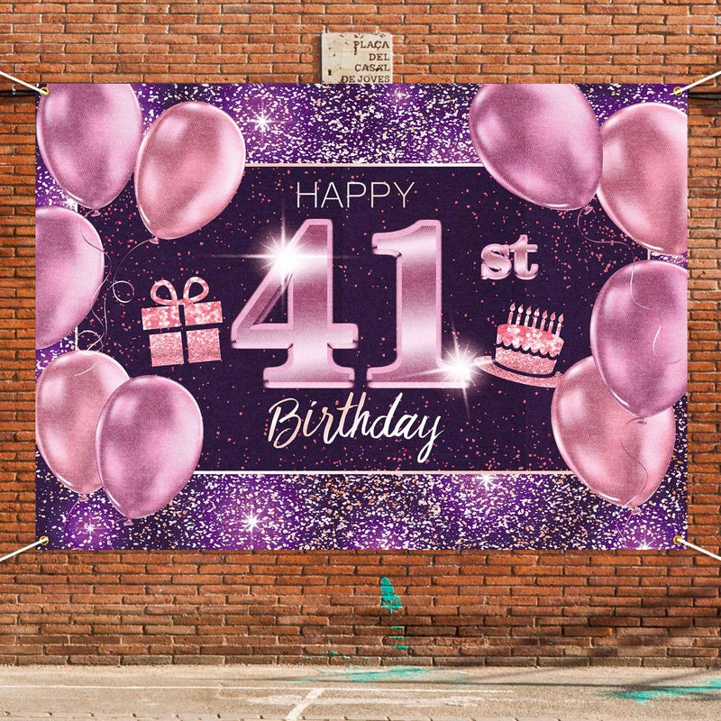 PAKBOOM Happy 41st Birthday Banner Backdrop - 41 Birthday Party Decorations Supplies for Women - Pink Purple Gold 4 x 6ft - Image 4