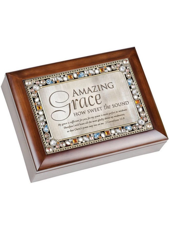 Cottage Garden Cottage Garden Amazing Grace Walnut Wood Finish Jeweled Music Box Plays Tune Amazing Grace  - Image 1