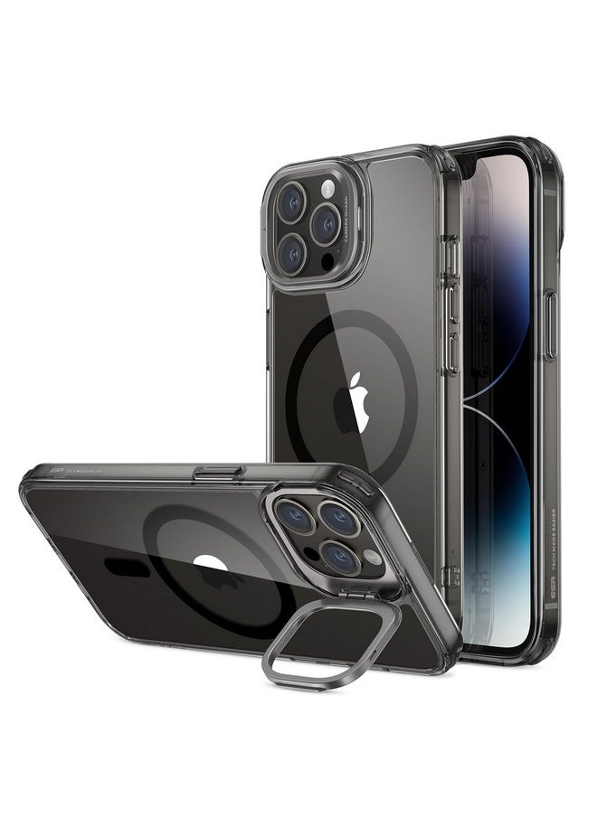 اي اس ار جراب ESR لهاتف iPhone 14 Pro Max، متوافق مع MagSafe، حامل حلقي للكاميرا قابل للتعديل، ظهر مقاوم للخدش، حماية من الدرجة العسكرية، TPU، غطاء خلفي مغناطيسي كلاسيكي مع مسند، أسود شفاف  - Image 1