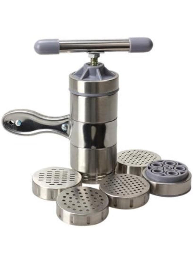 Newcreativetop Stainless Steel Manual Noodles Press Machine Pasta Maker with 5 Noodle Mould - Image 2