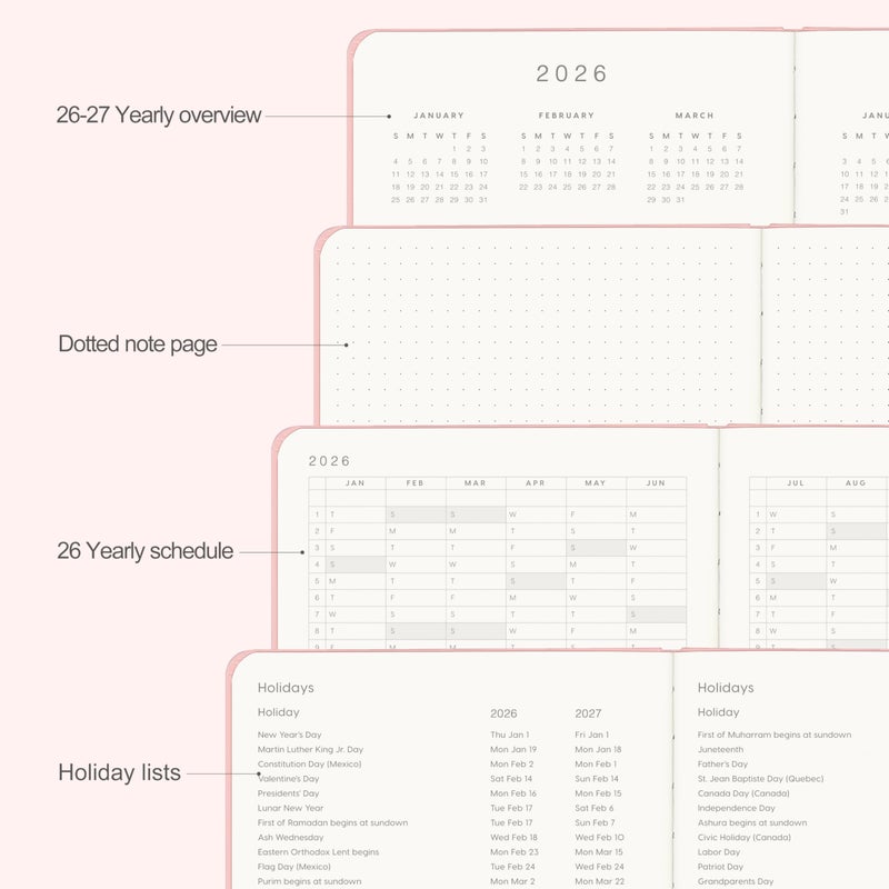 &And Per Se And Per Se 2026 Planner-Daily, Weekly & Monthly Leather Hardcover Planner, 5.7" x 8", Daily Schedule, 100 GSM Thick Paper, Back Pocket(Pink) - Image 5